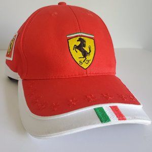 OFFICIAL FERRARI Race Cap Quality Embroidered Logo Flag Stars Academia Movie Red